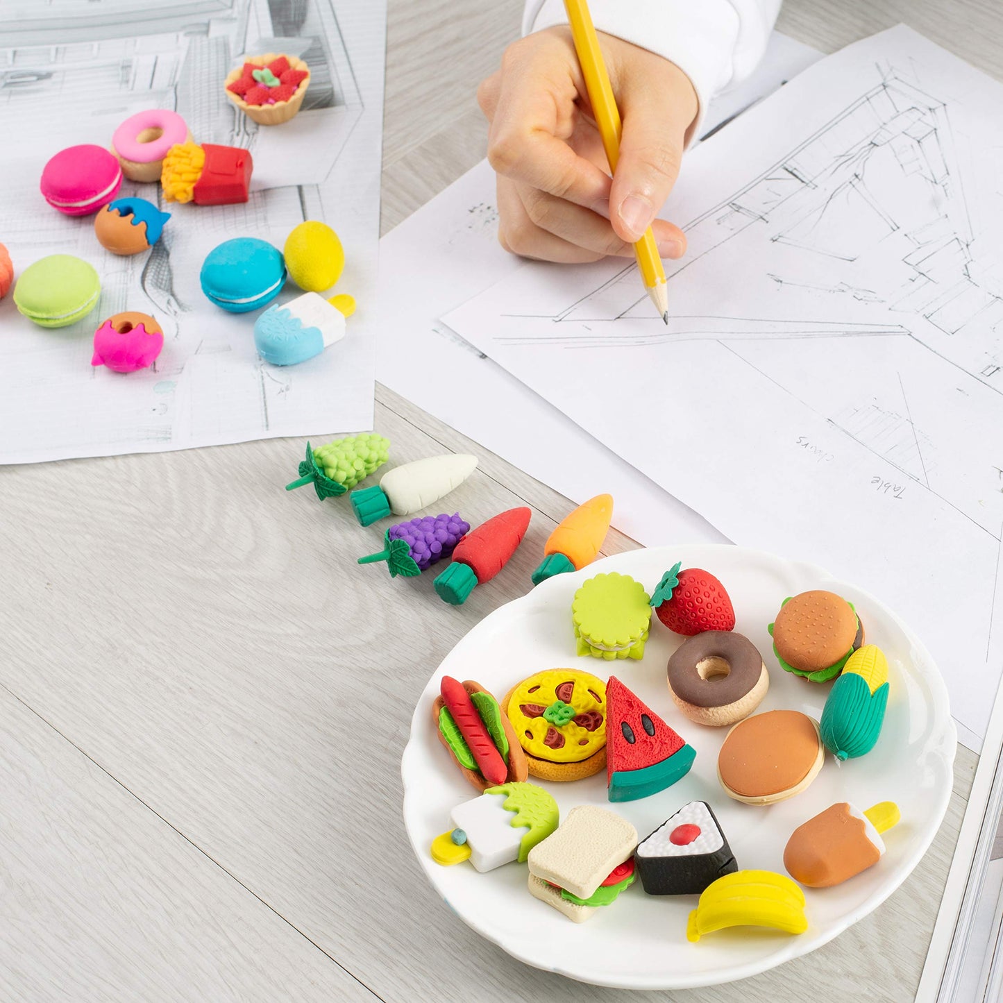 Mr. Pen Mini Food Erasers for Kids | 30-Pack 3D Erasers – Non-Toxic & No Smudge