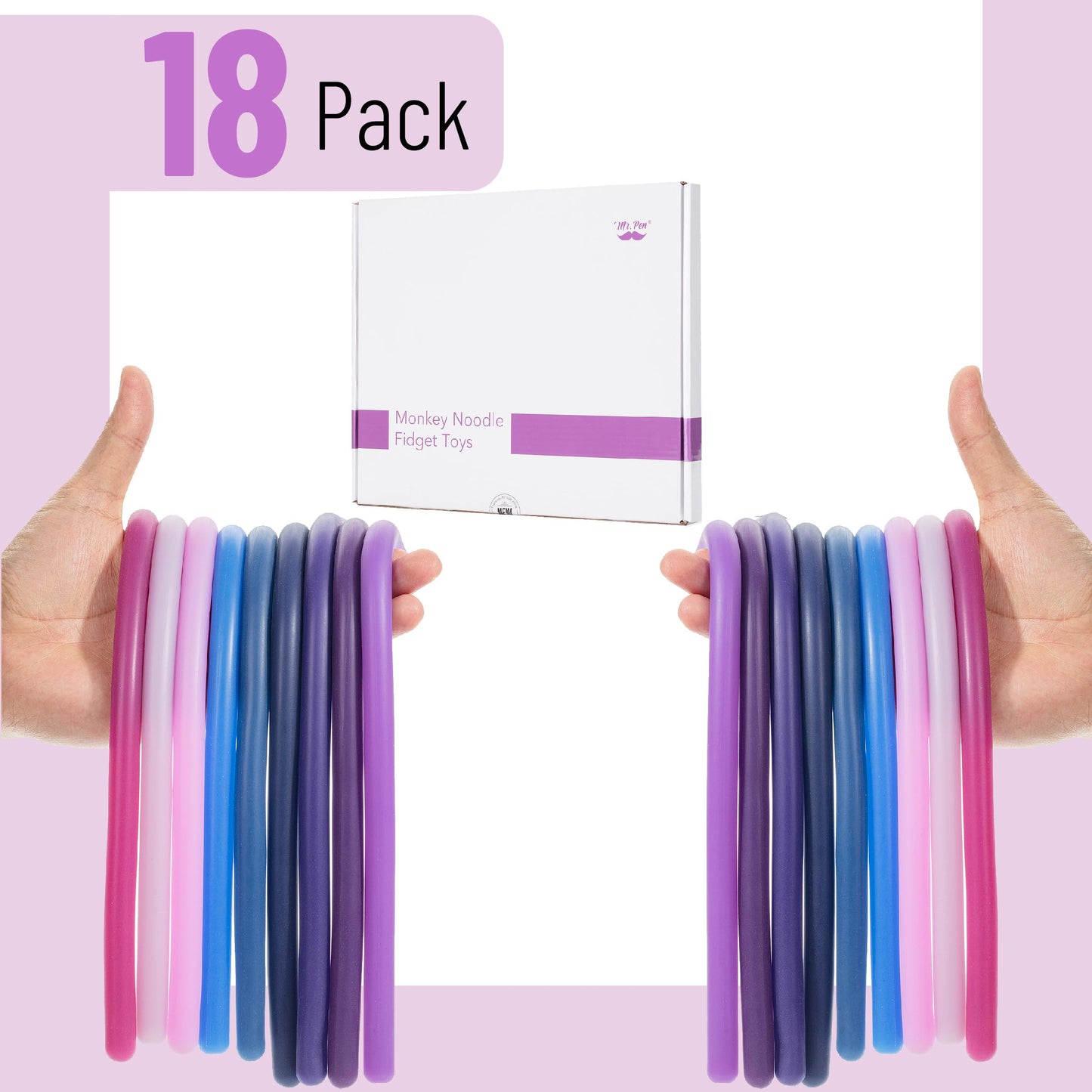 Mr. Pen Monkey Noodle Fidget Toy – 18 Pack, Colorful, Durable, 5 ft Stretch
