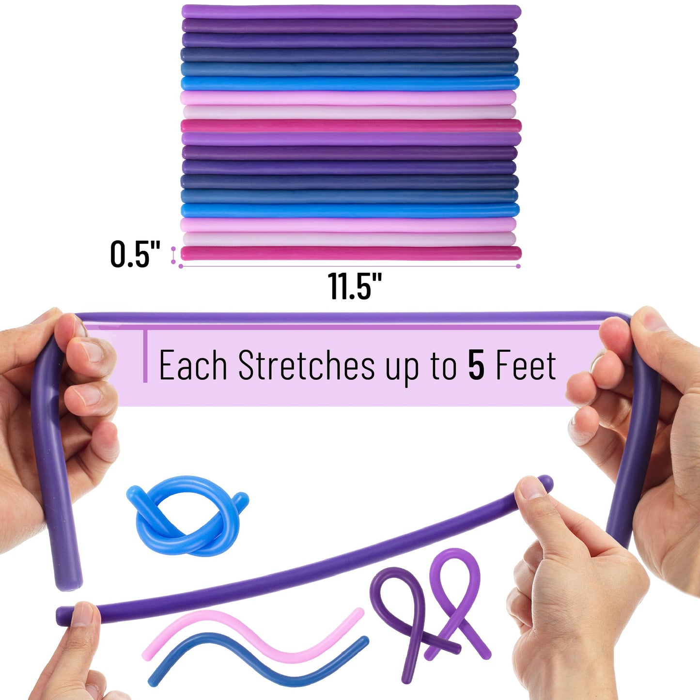 Mr. Pen Monkey Noodle Fidget Toy – 18 Pack, Colorful, Durable, 5 ft Stretch