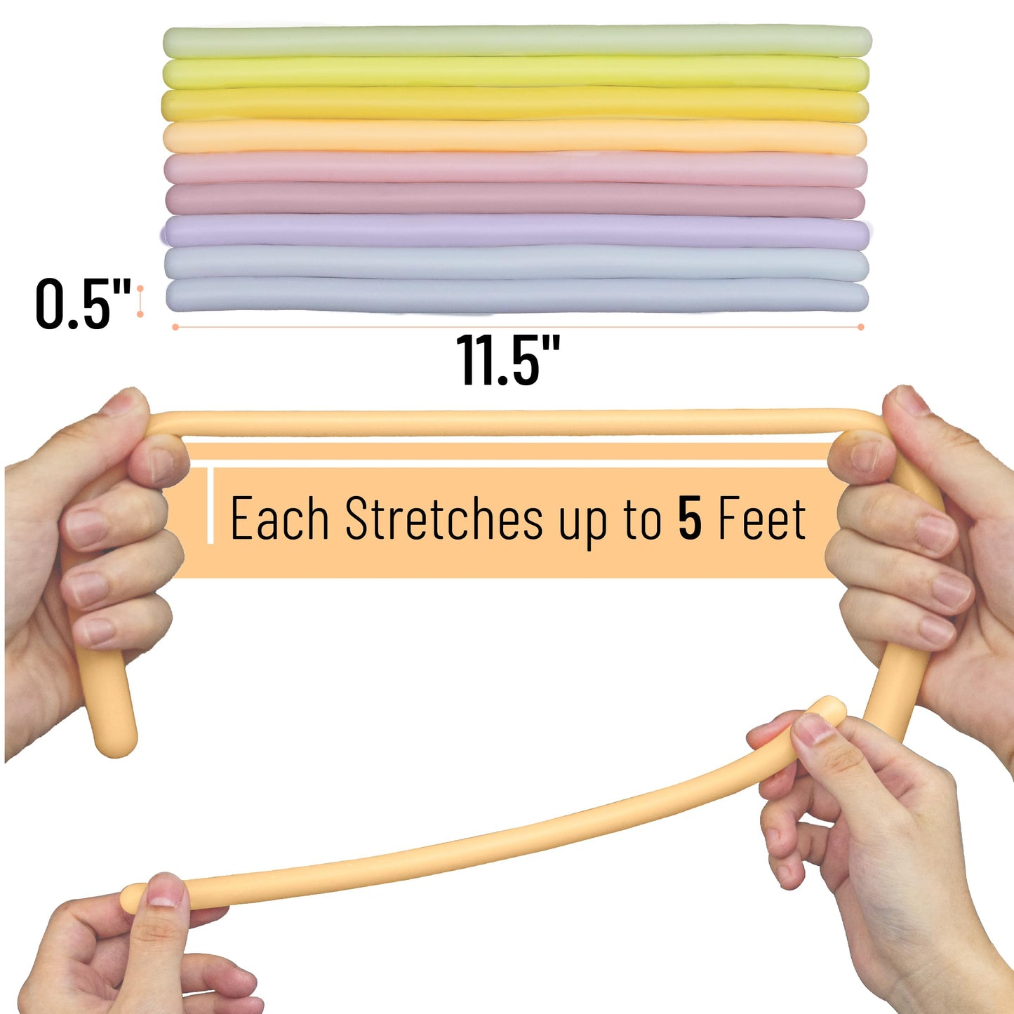 Mr. Pen Monkey Noodle Fidget Toy — 9 Pack, Pastel Colors, 5-Ft Elasticity