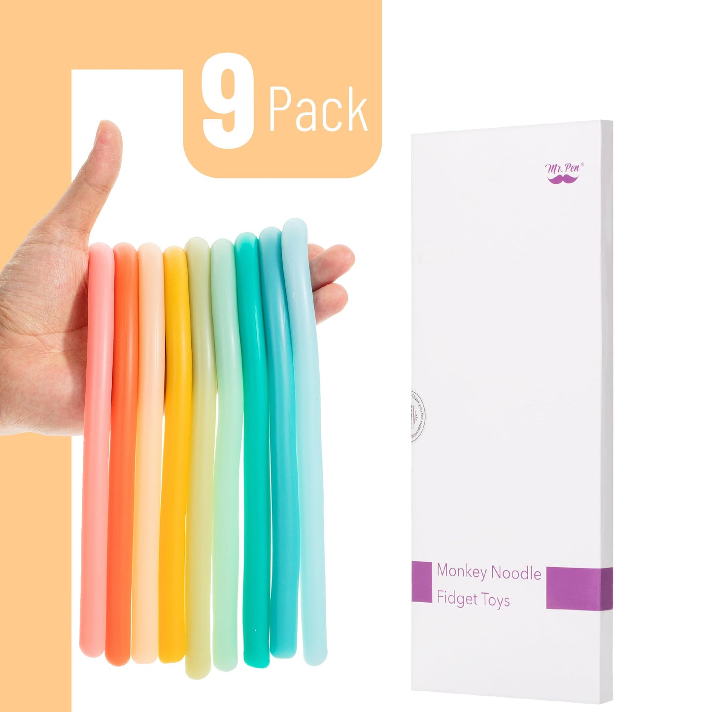 Mr. Pen Monkey Noodle Fidget Toy – 9 Pack, Colorful, High Elasticity, Non-Toxic