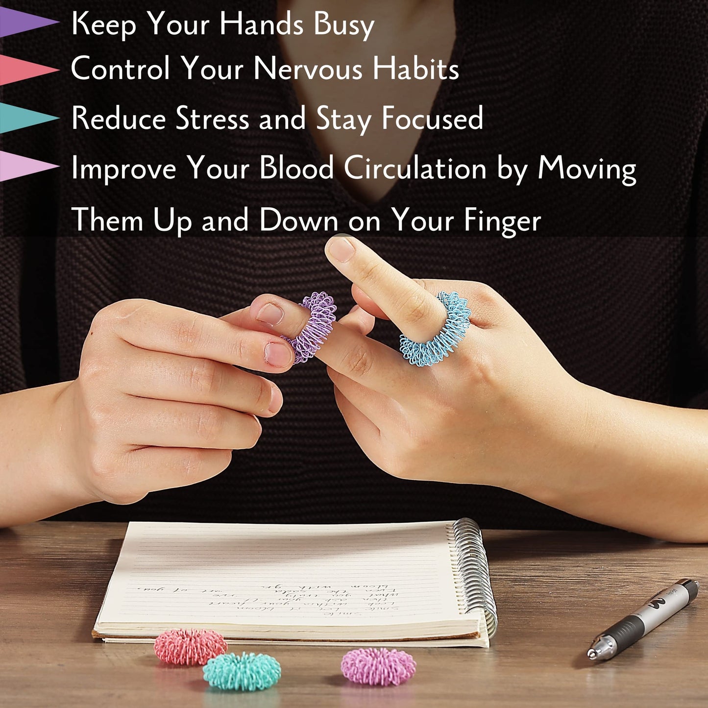 Mr. Pen Spiky Sensory Rings – 10 Pack, Pastel Colors | Fidget Rings for Focus