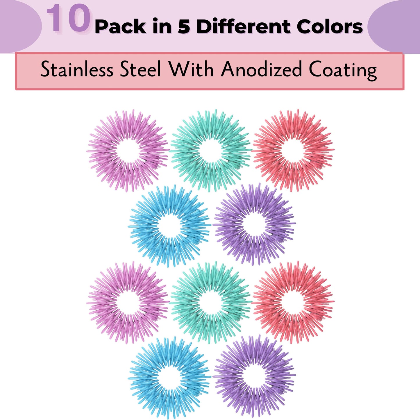 Mr. Pen Spiky Sensory Rings – 10 Pack, Pastel Colors | Fidget Rings for Focus