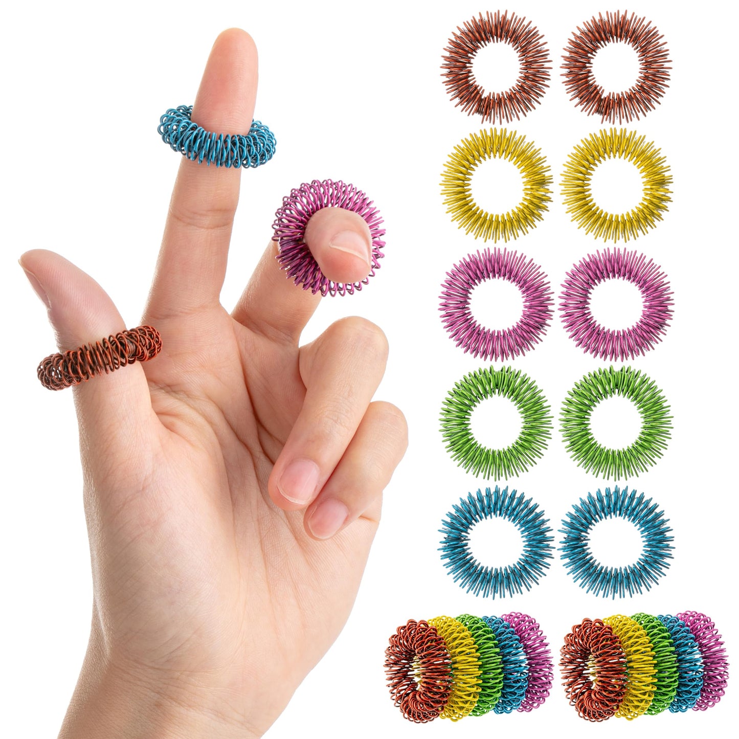 Mr. Pen Spiky Sensory Rings – 10 Pack, Vibrant Stainless Steel Fidget Rings