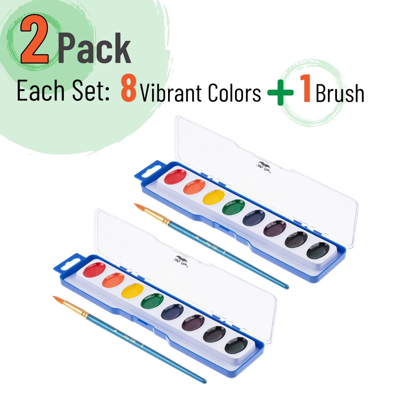 Mr. Pen Washable Watercolors 2-Pack — 8 Colors with Brush (Watercolor Paint Set)