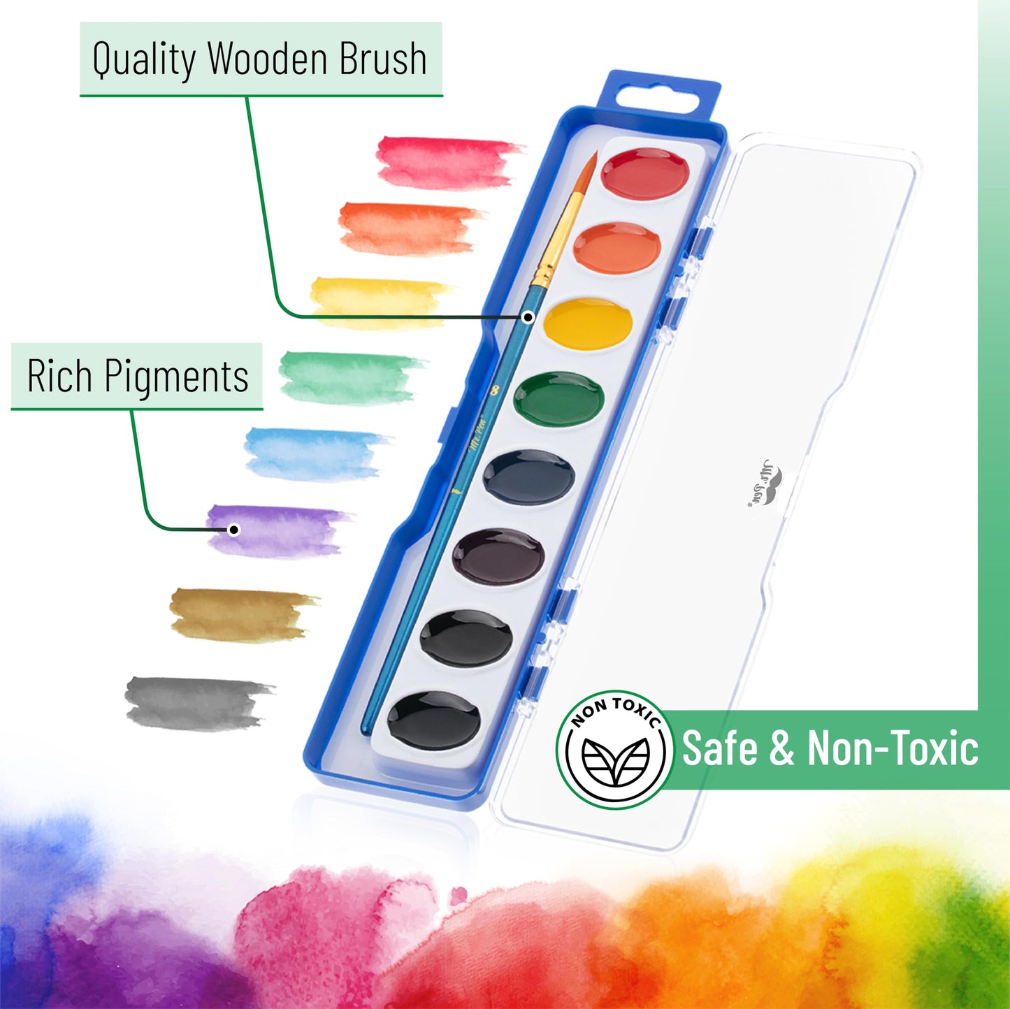 Mr. Pen Washable Watercolors 2-Pack — 8 Colors with Brush (Watercolor Paint Set)