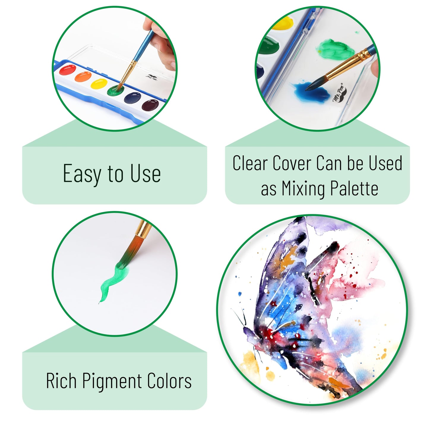 Mr. Pen Washable Watercolors 2-Pack — 8 Colors with Brush (Watercolor Paint Set)