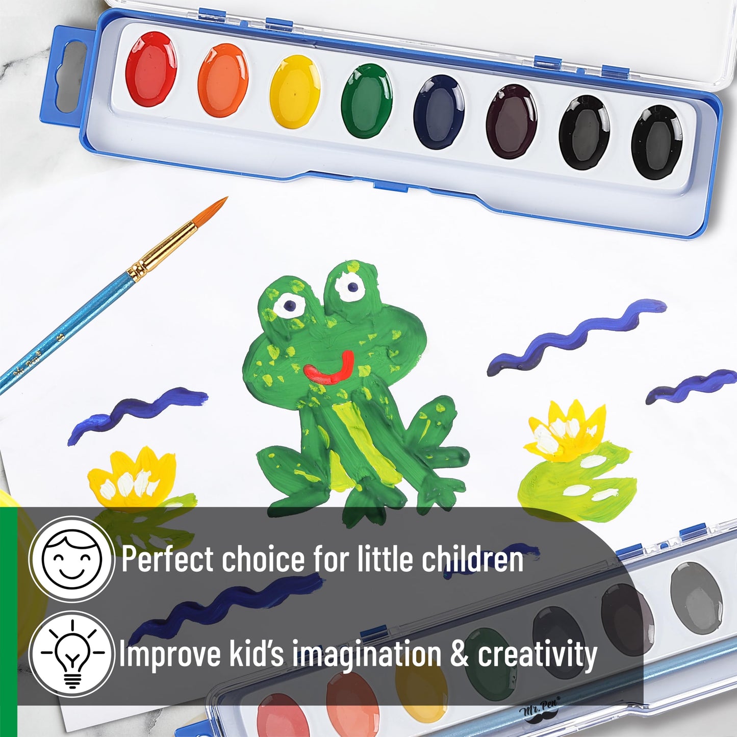 Mr. Pen Washable Watercolors 2-Pack — 8 Colors with Brush (Watercolor Paint Set)