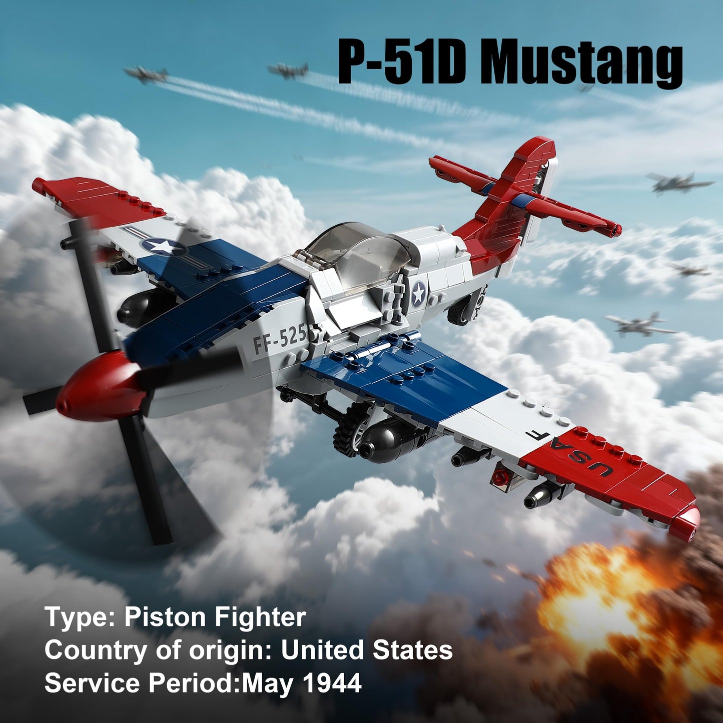 Mr.River WW2 Military Airplane Toy Building Sets — Me 262 & P-51D Fighter Jets, LEGO-Compatible