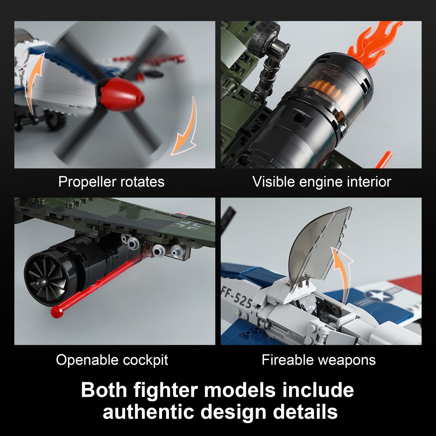 Mr.River WW2 Military Airplane Toy Building Sets — Me 262 & P-51D Fighter Jets, LEGO-Compatible