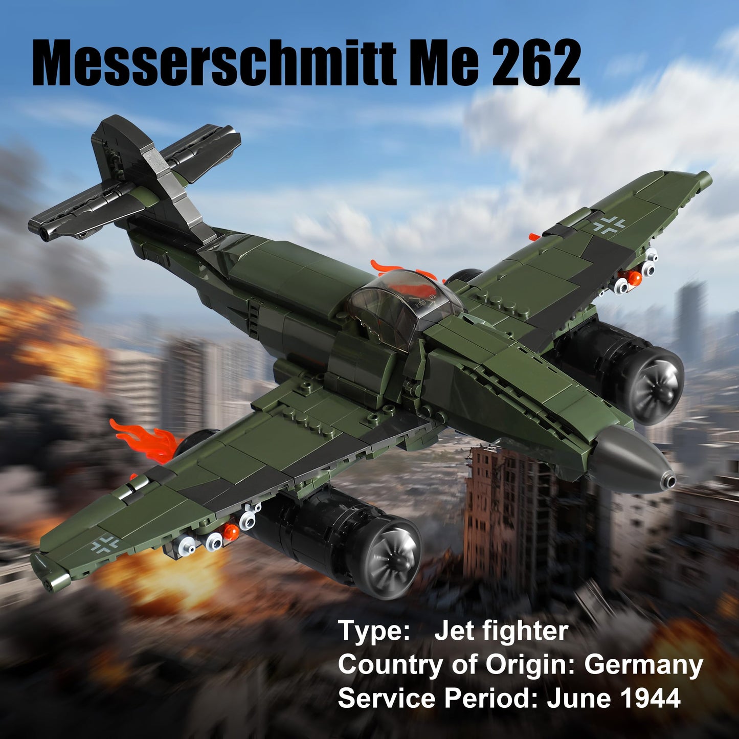 Mr.River WW2 Military Airplane Toy Building Sets — Me 262 & P-51D Fighter Jets, LEGO-Compatible
