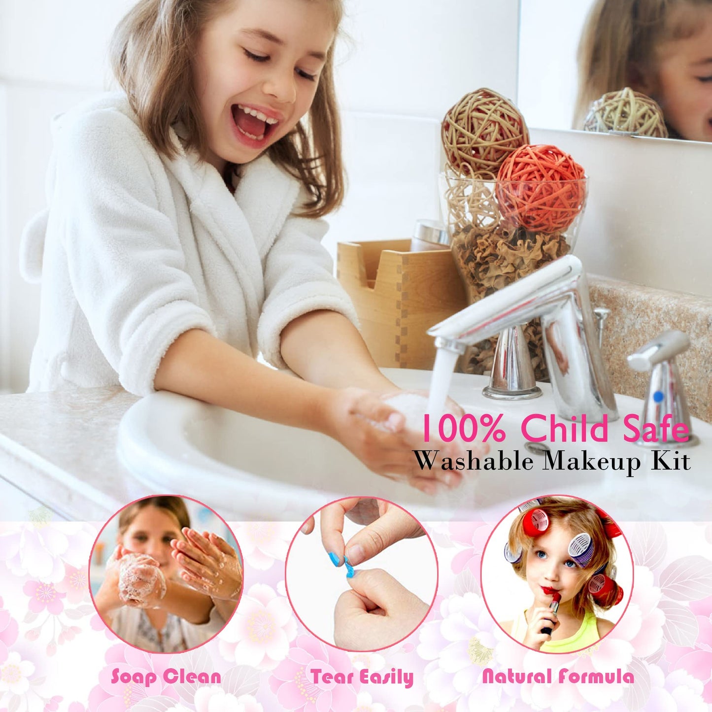 Mrabbitoo Kids Makeup Sets - Washable, Safe Play Makeup for Girls (Rose)