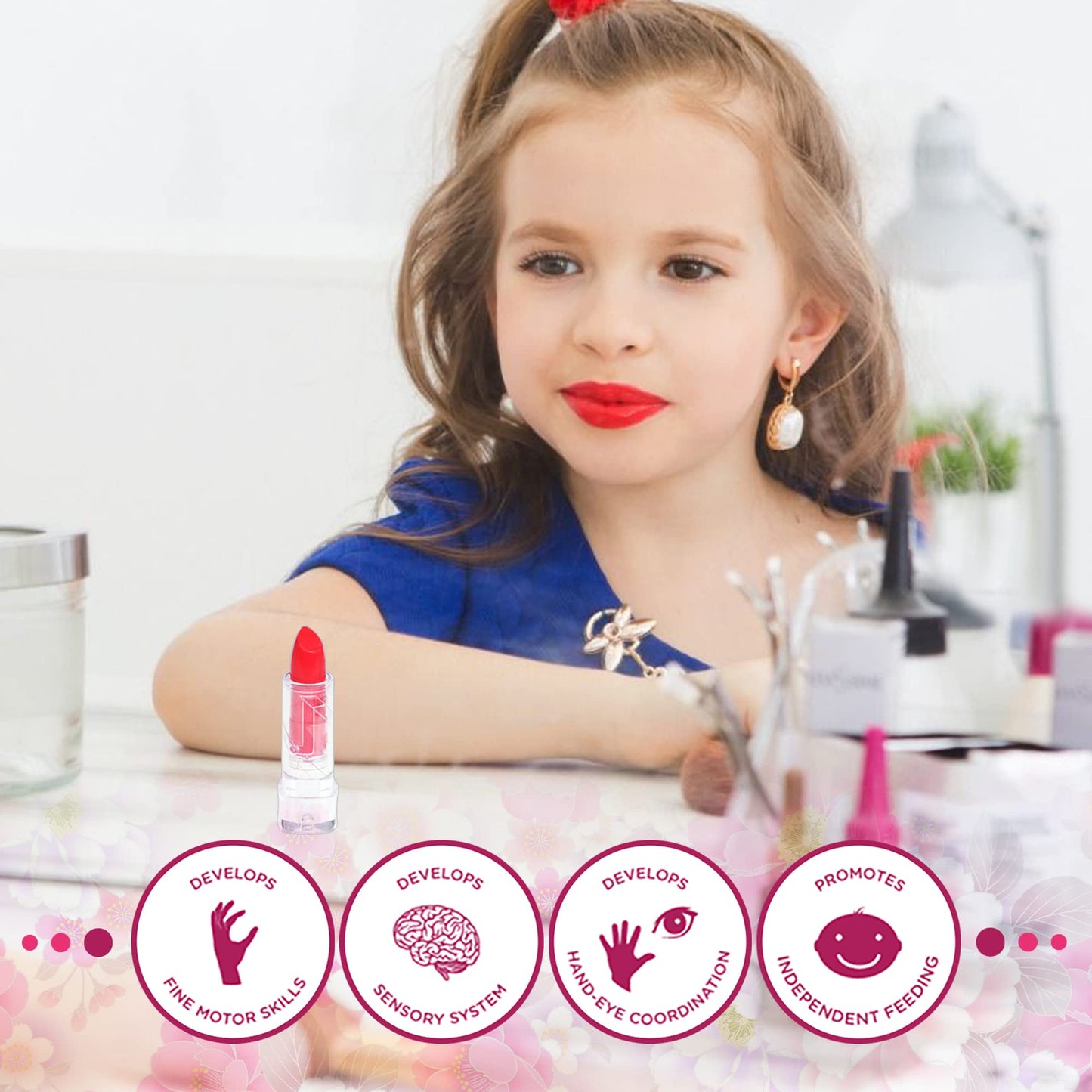 Mrabbitoo Kids Makeup Sets - Washable, Safe Play Makeup for Girls (Rose)