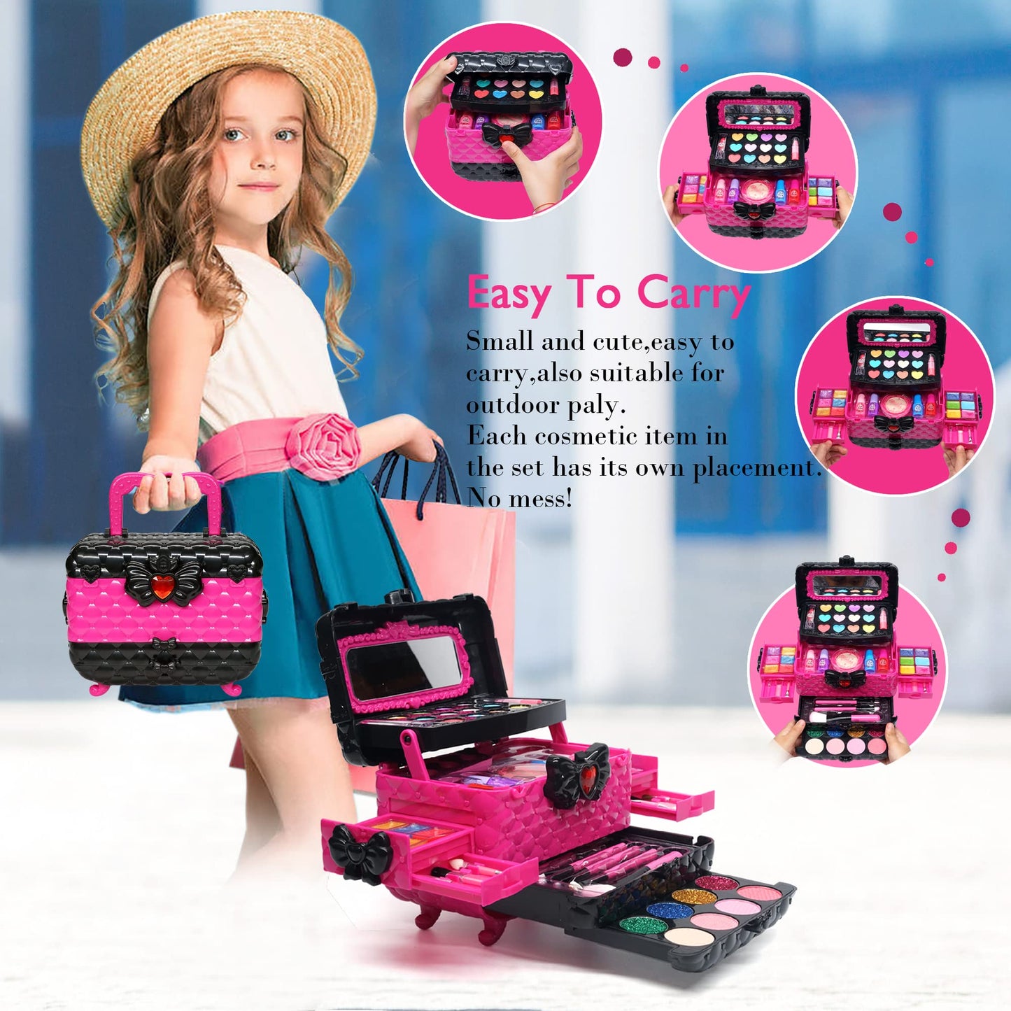 Mrabbitoo Kids Makeup Sets - Washable, Safe Play Makeup for Girls (Rose)