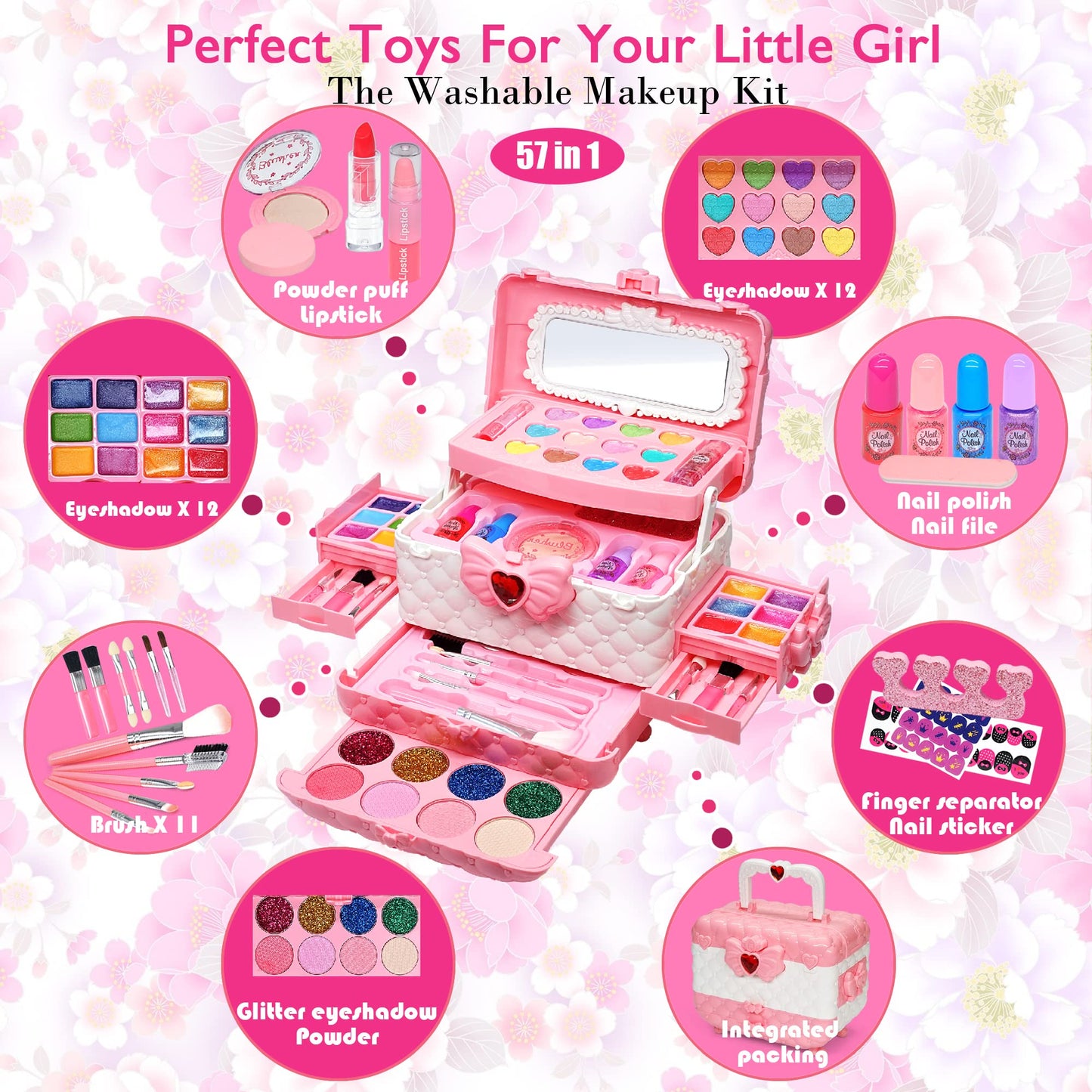 Mrabbitoo Kids Makeup Sets for Girls 3-12 | Safe, Washable Play Makeup Kit for Little Princesses