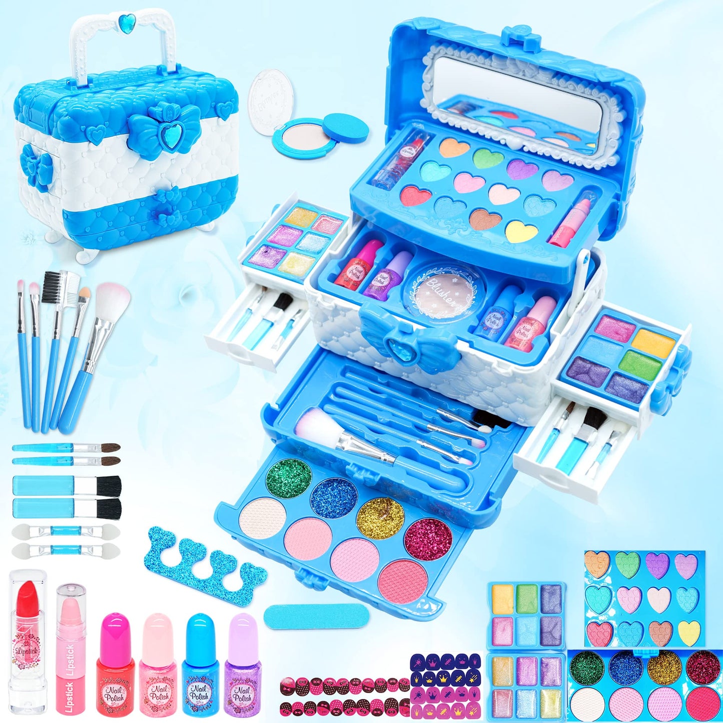 Mrabbitoo Kids Makeup Sets for Girls | 57-Piece Non-Toxic Play Make Up Kit (Ages 3-12)