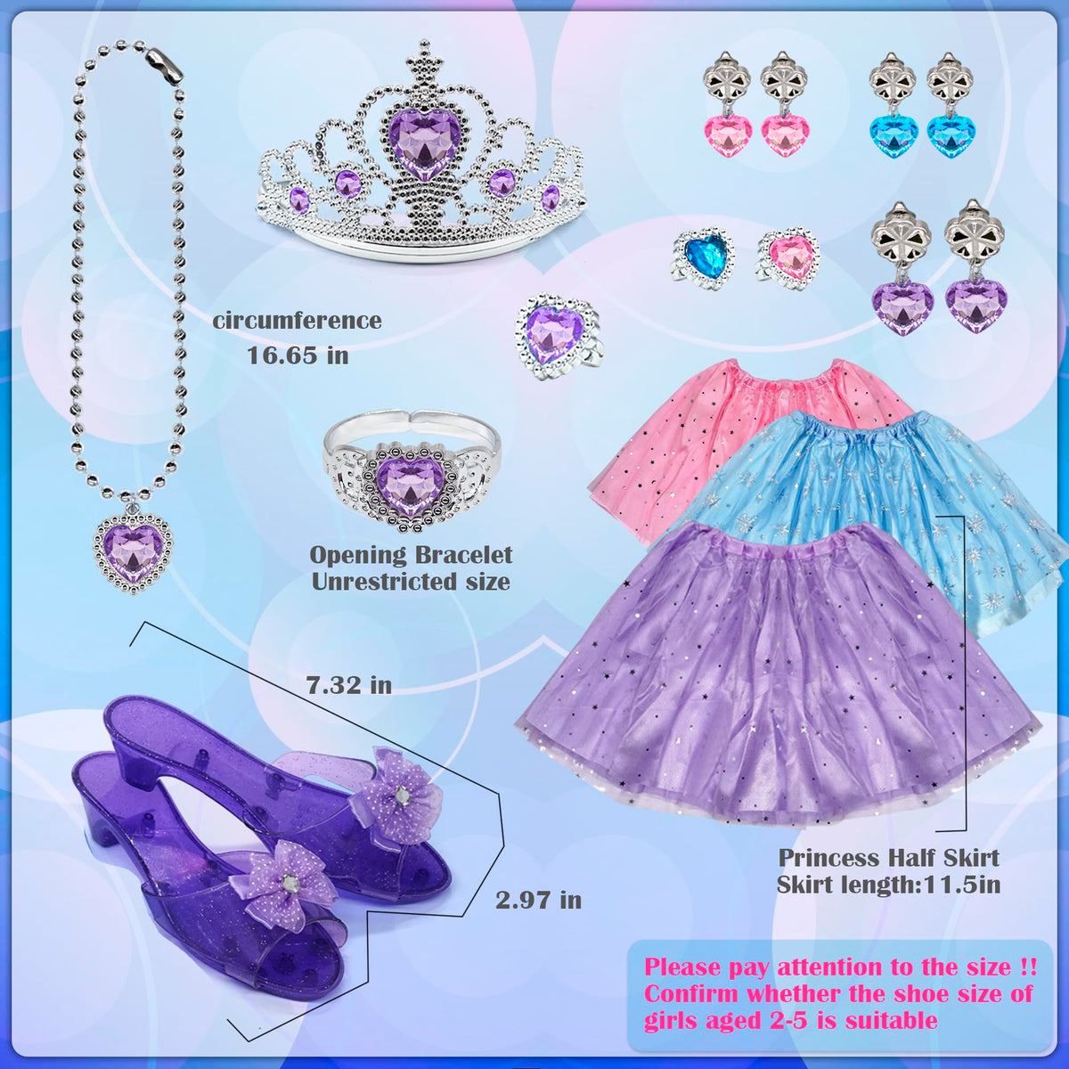 Mrabbitoo Princess Dress Up Set for Girls | 7-Piece Toddler Costume Kit with Skirts, Shoes, Crown & Jewelry