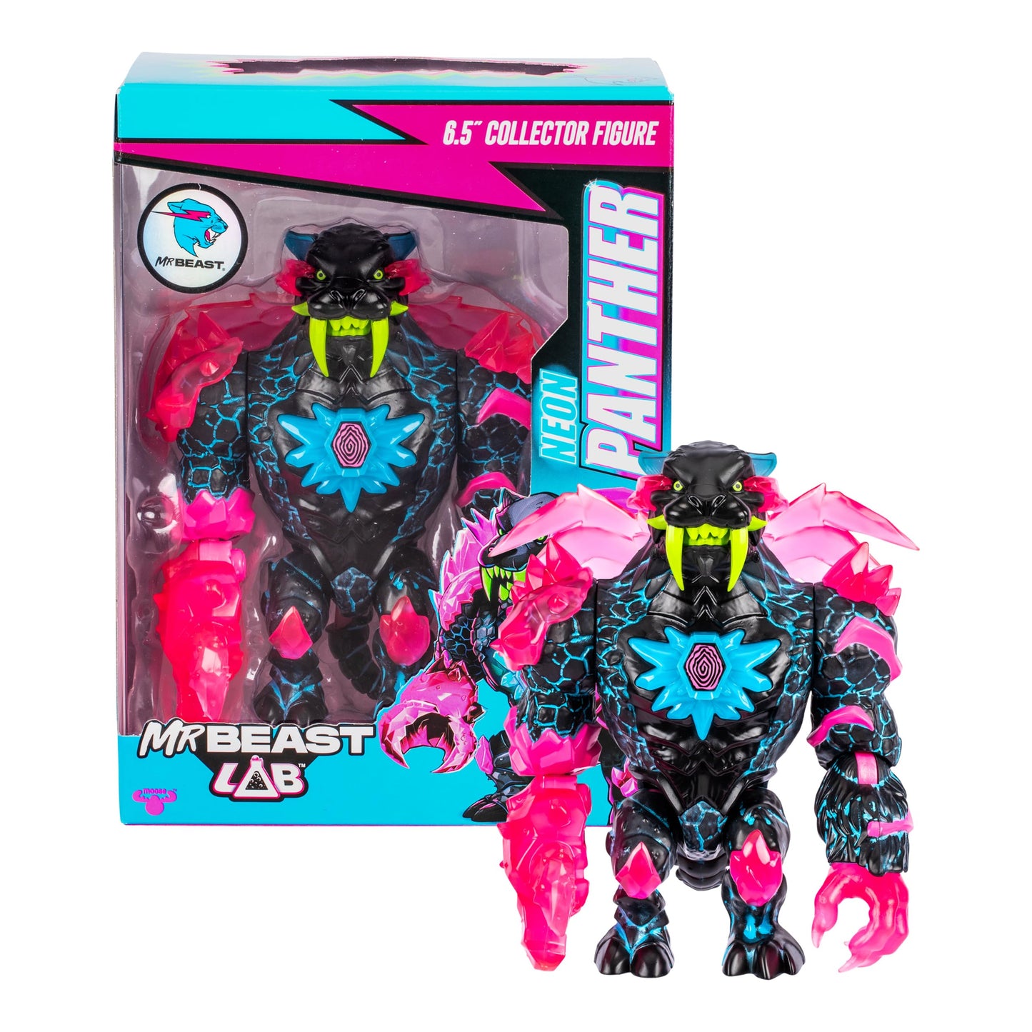 MRBEAST LAB Apex Beast Neon Panther Collector Figure – 6.5in Tall, 13 Points of Articulation, Chomping Jaw, Premium Packaging