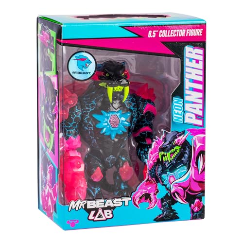 MRBEAST LAB Apex Beast Neon Panther Collector Figure – 6.5in Tall, 13 Points of Articulation, Chomping Jaw, Premium Packaging