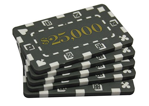 MRC POKER 5-Pcs Denominated Rectangular Plaques $25,000 Grey – Heavy, Premium Home Poker Display