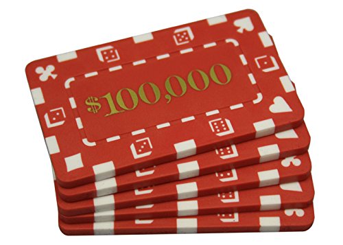 MRC POKER 5 Pcs Denominated Rectangular Poker Plaques $100000 Red