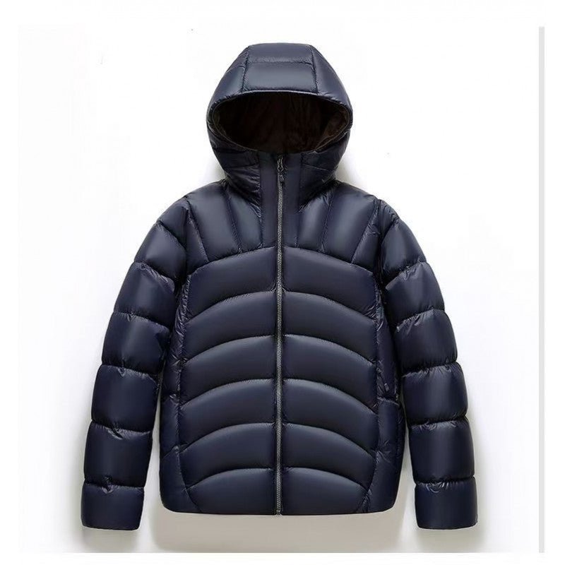 Unisex Hooded Down Jacket — Couple Style Ribbed Design