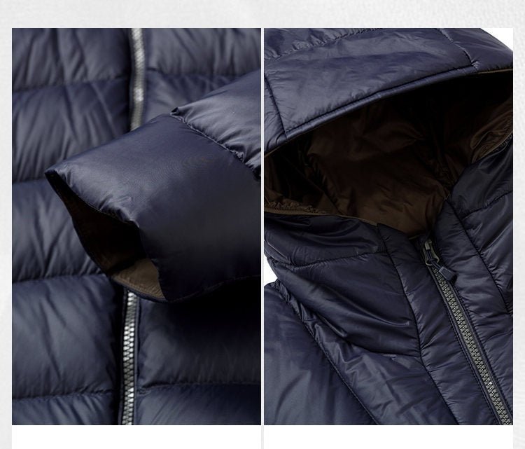Unisex Hooded Down Jacket — Couple Style Ribbed Design