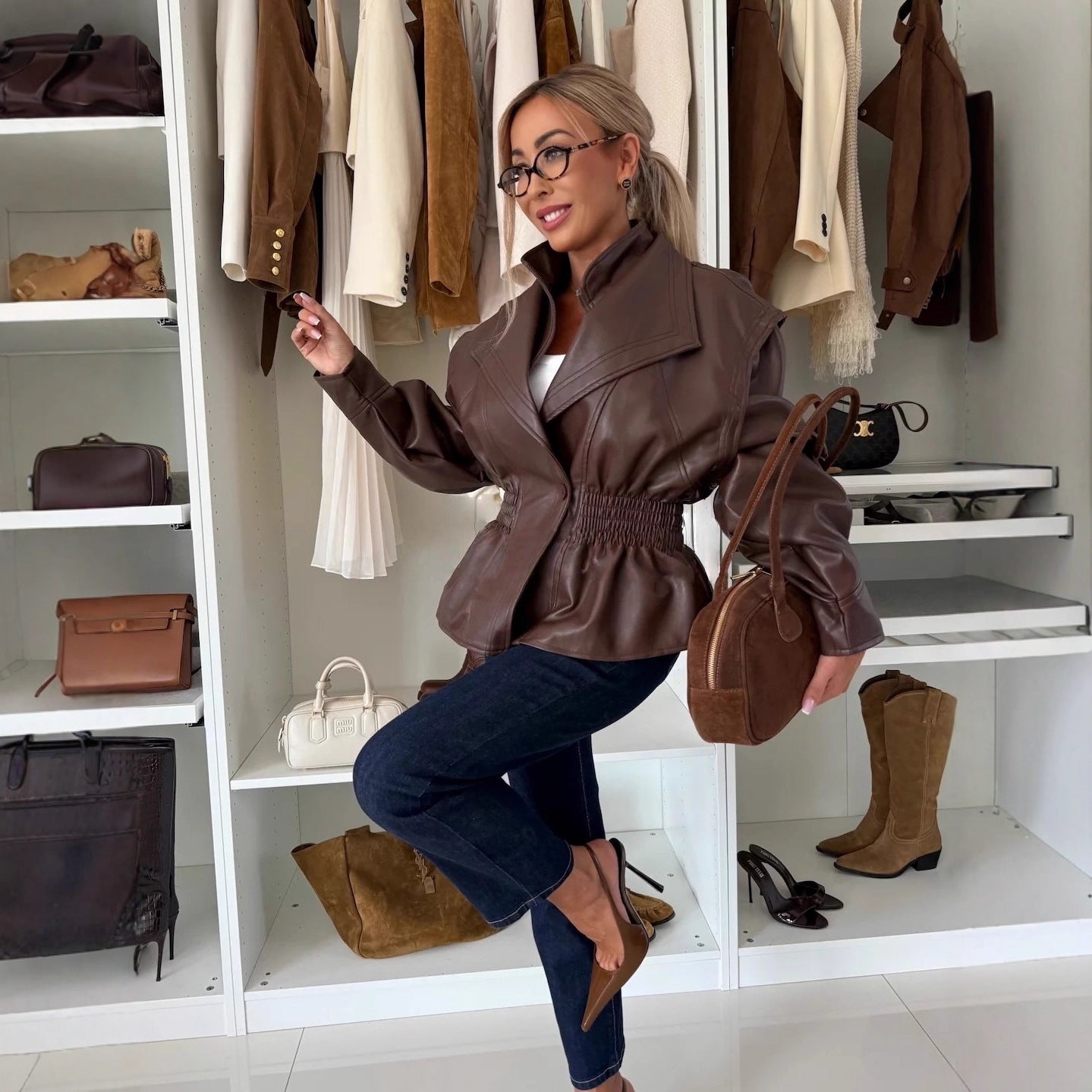 Chic Faux Leather Casual Jacket