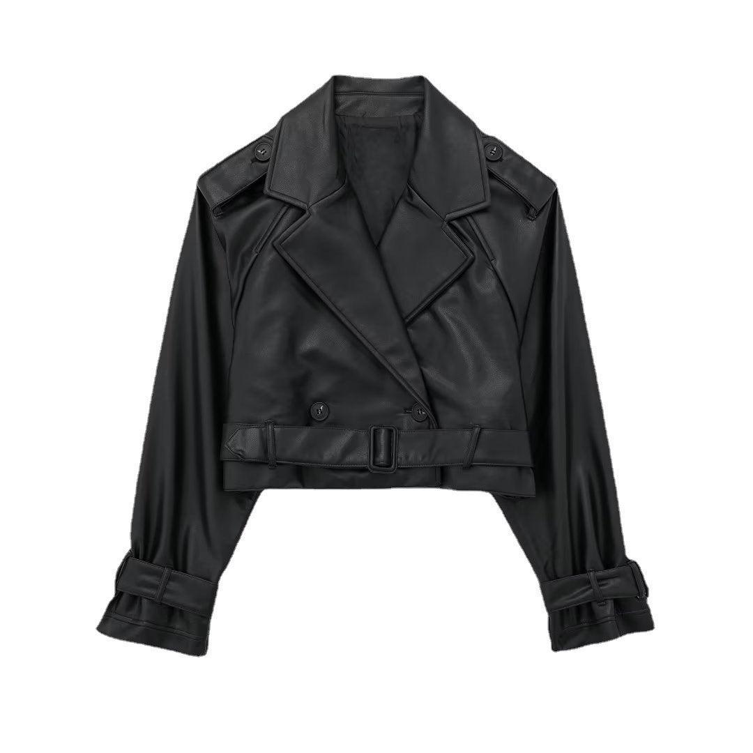 Leisure Imitation Leather Trench Coat