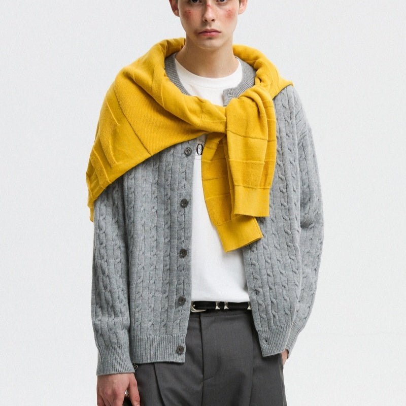 Unisex Twisted Solid Color Sweater Cardigan