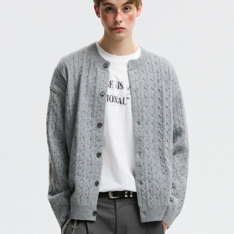 Unisex Twisted Solid Color Sweater Cardigan