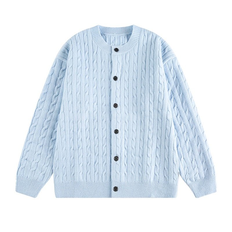 Unisex Twisted Solid Color Sweater Cardigan