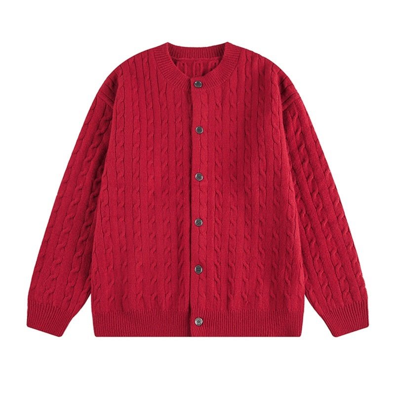 Unisex Twisted Solid Color Sweater Cardigan