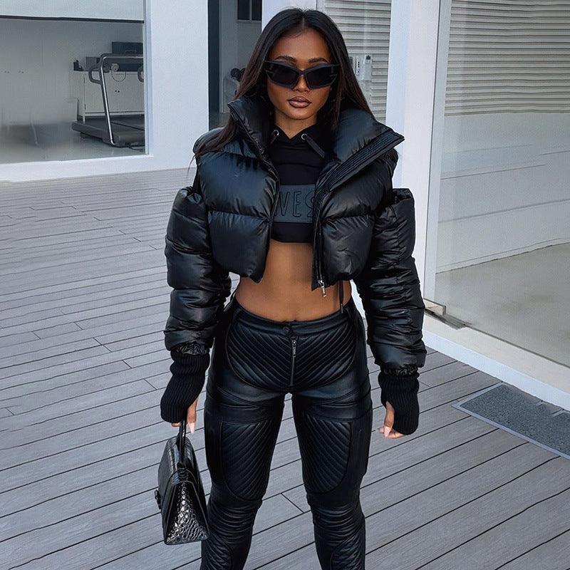 Mechanical Style Off-Shoulder Zipper Cotton Jacket