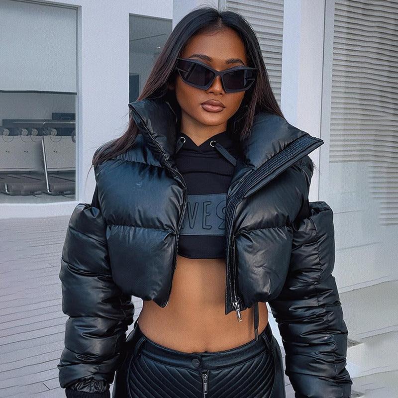 Mechanical Style Off-Shoulder Zipper Cotton Jacket