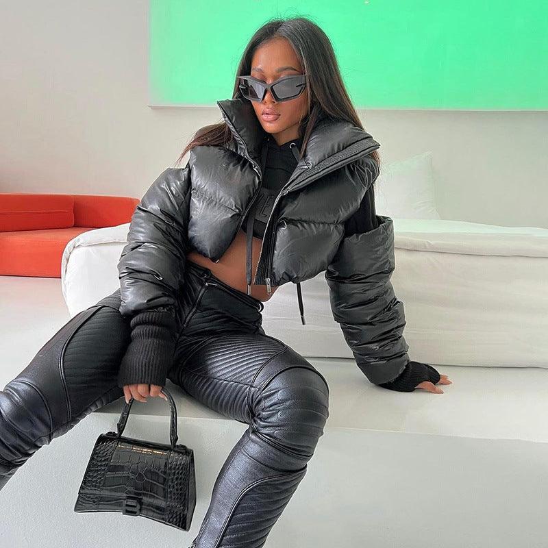 Mechanical Style Off-Shoulder Zipper Cotton Jacket