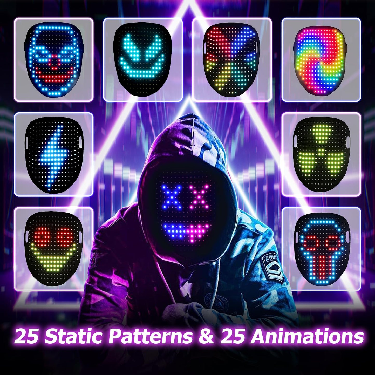 Mr.Pang LED Mask – Gesture-Sensing Light Up Mask for Halloween, Cosplay & Parties