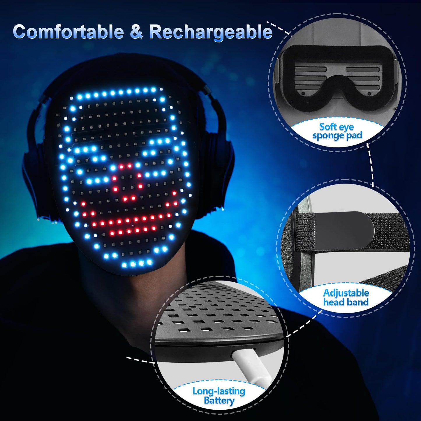 Mr.Pang LED Mask – Gesture-Sensing Light Up Mask for Halloween, Cosplay & Parties