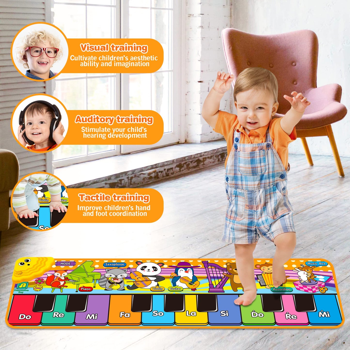 MR.TN Kids Musical Piano Mat — 25 Sounds, 2 Modes, Foldable Floor Playmat for Toddlers