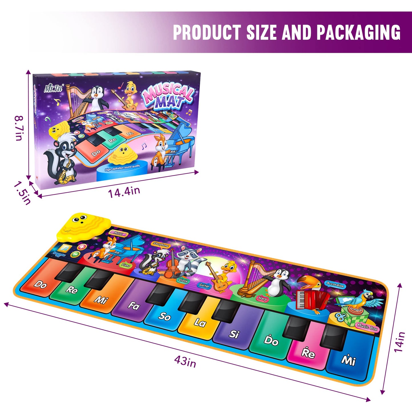 MR.TN Kids Musical Piano Mats – 25 Sounds, 2 Modes, Foldable Floor Playmat