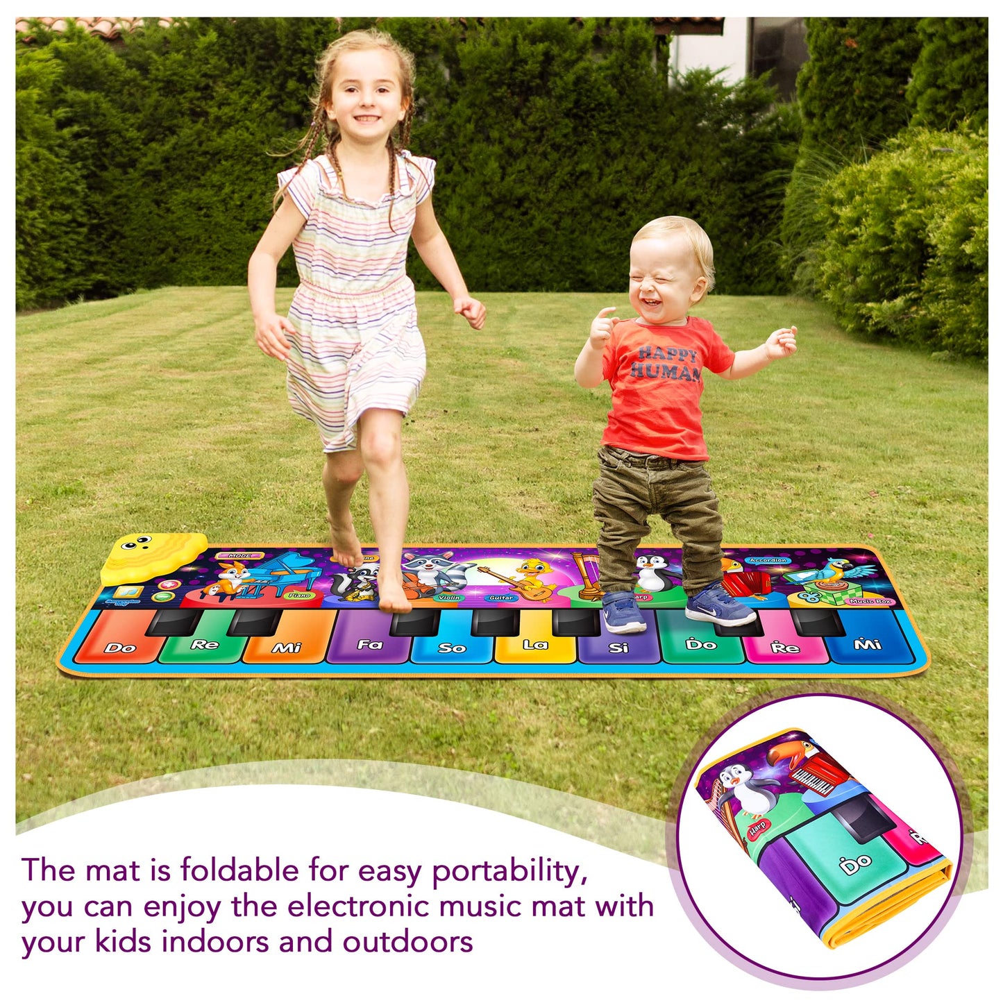 MR.TN Kids Musical Piano Mats – 25 Sounds, 2 Modes, Foldable Floor Playmat