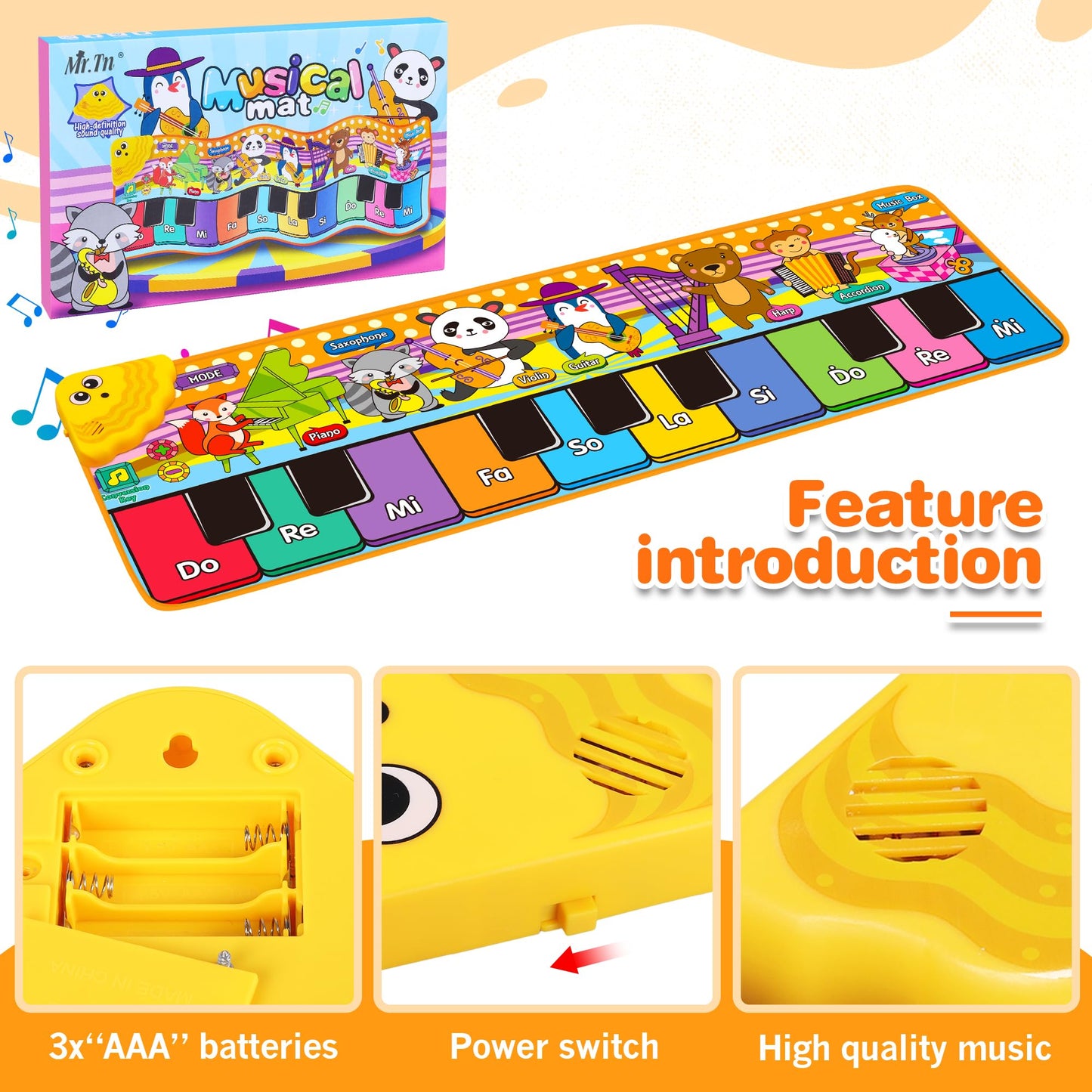 MR.TN Kids Musical Piano Mat — 25 Sounds, 2 Modes, Foldable Floor Playmat for Toddlers