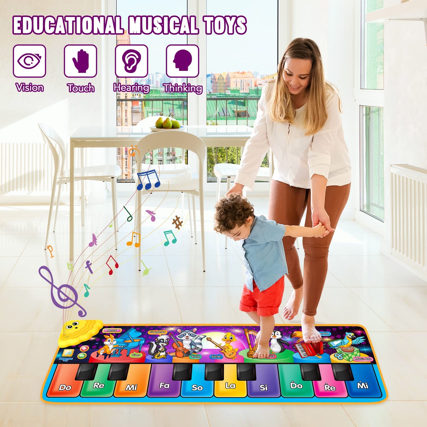 MR.TN Kids Musical Piano Mats – 25 Sounds, 2 Modes, Foldable Floor Playmat