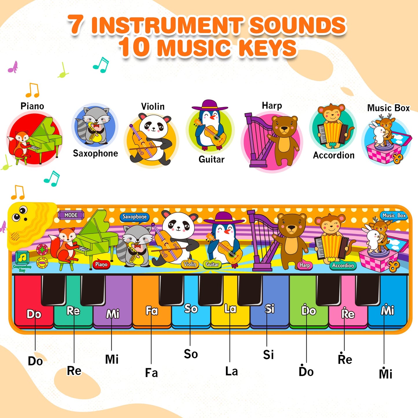 MR.TN Kids Musical Piano Mat — 25 Sounds, 2 Modes, Foldable Floor Playmat for Toddlers
