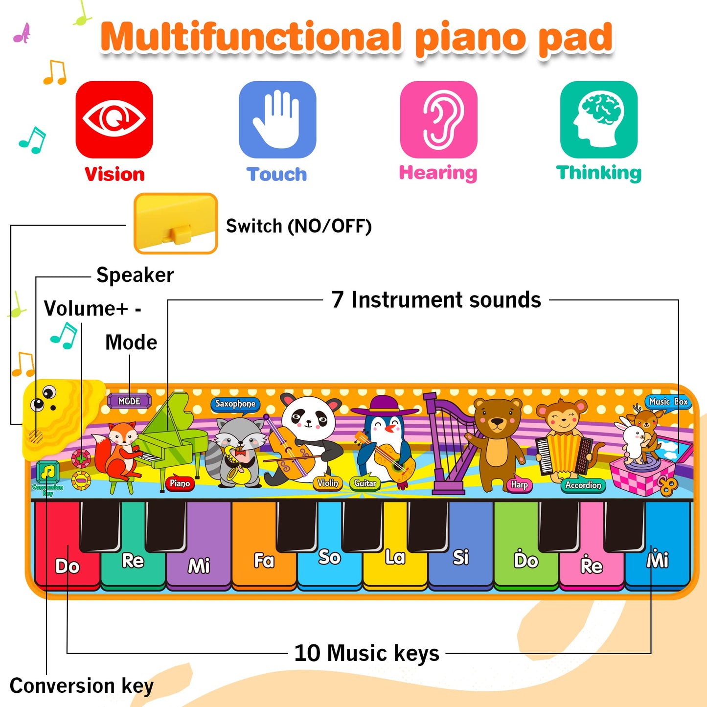 MR.TN Kids Musical Piano Mat — 25 Sounds, 2 Modes, Foldable Floor Playmat for Toddlers