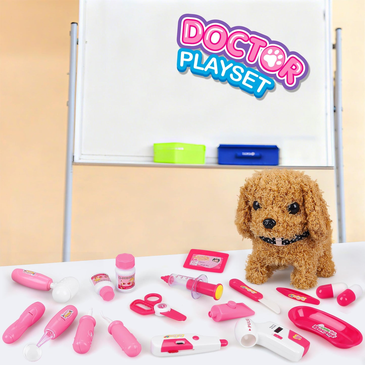 MR.TN 33Pcs Pet Doctor Kit for Kids Ages 3-8 – Dress Up Vet Roleplay Set