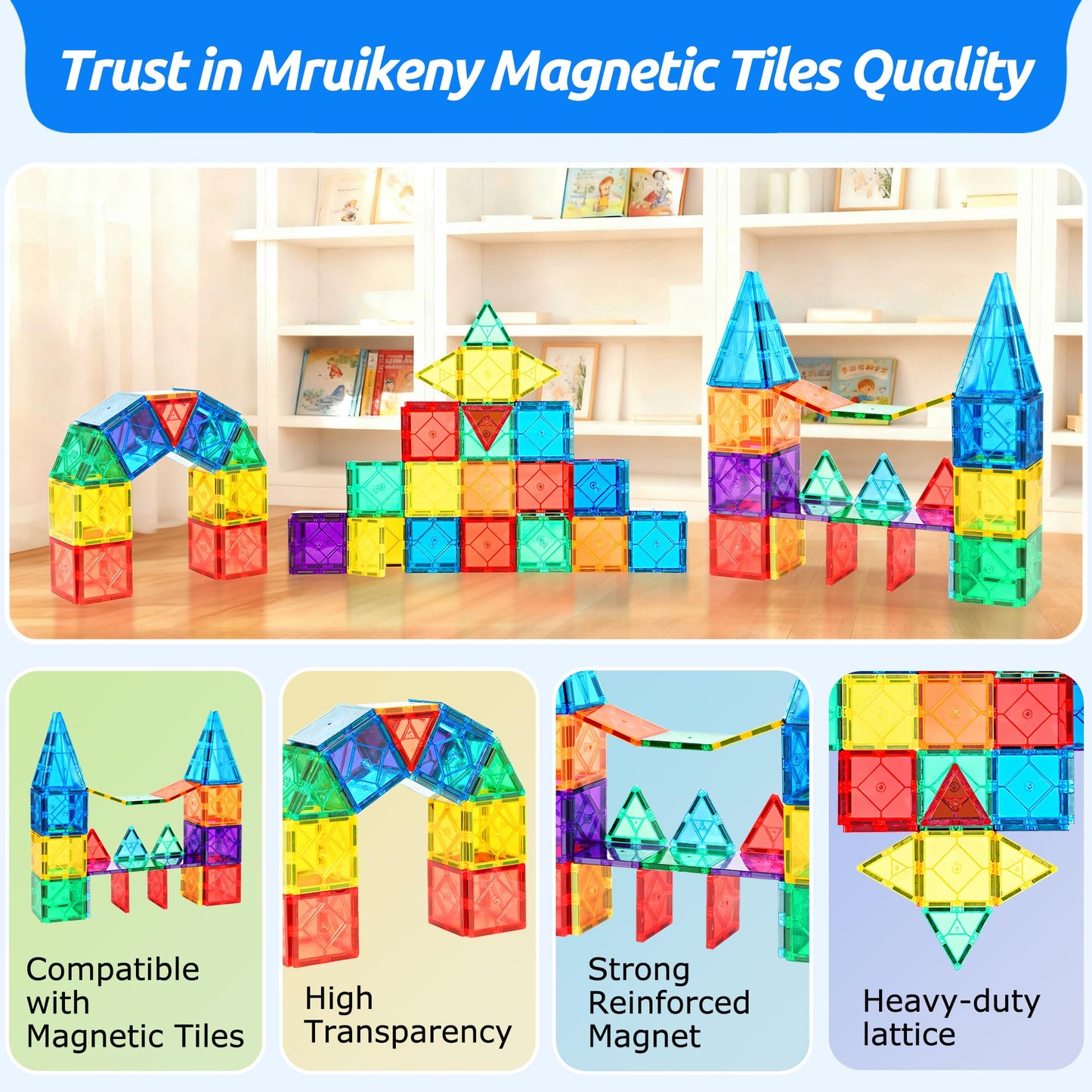 Mruikeny 30pc Magnetic Tiles – STEM Building Toy for 3–8+ Years | Magnetic Tile Blocks