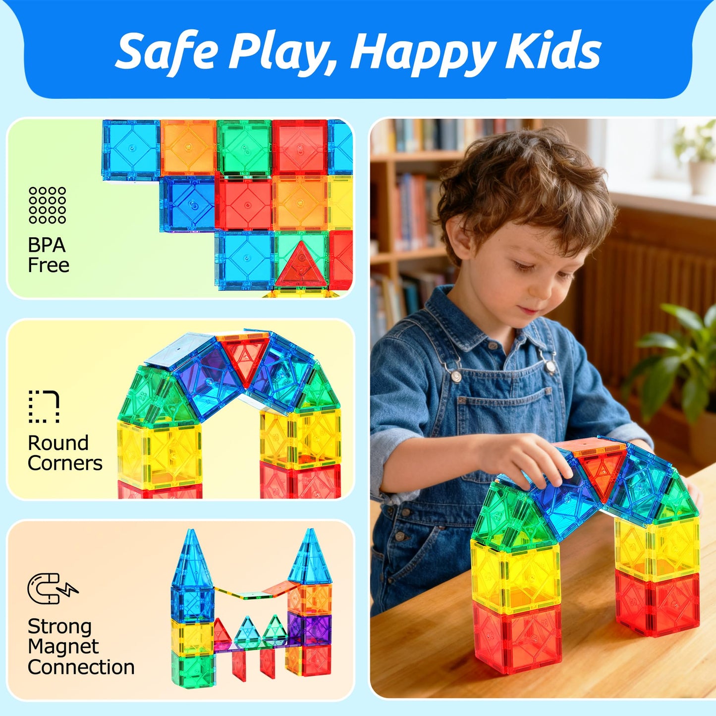 Mruikeny 30pc Magnetic Tiles – STEM Building Toy for 3–8+ Years | Magnetic Tile Blocks