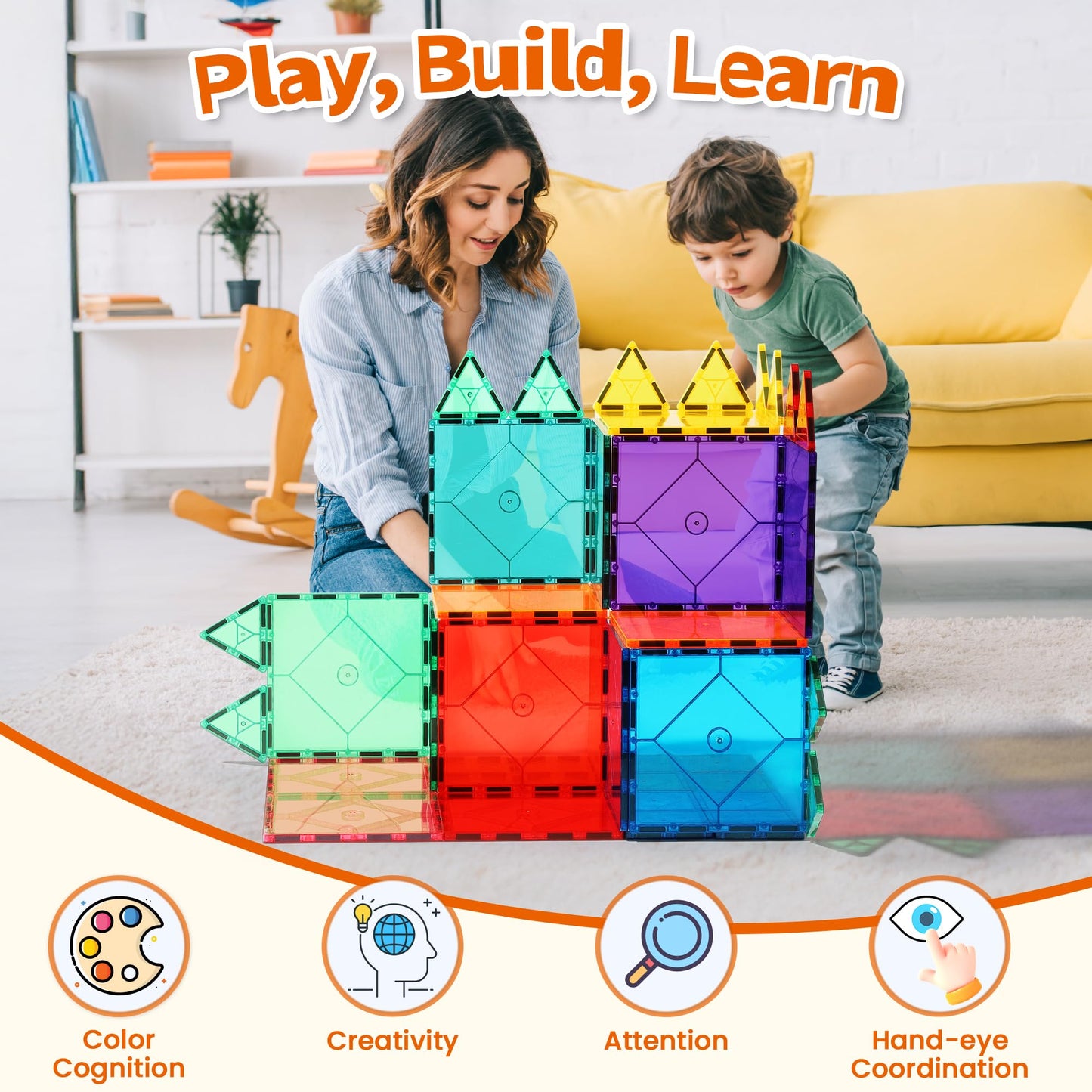 Mruikeny 8 Piece Large Square Magnetic Tiles – STEM Building Set for Kids 3-8