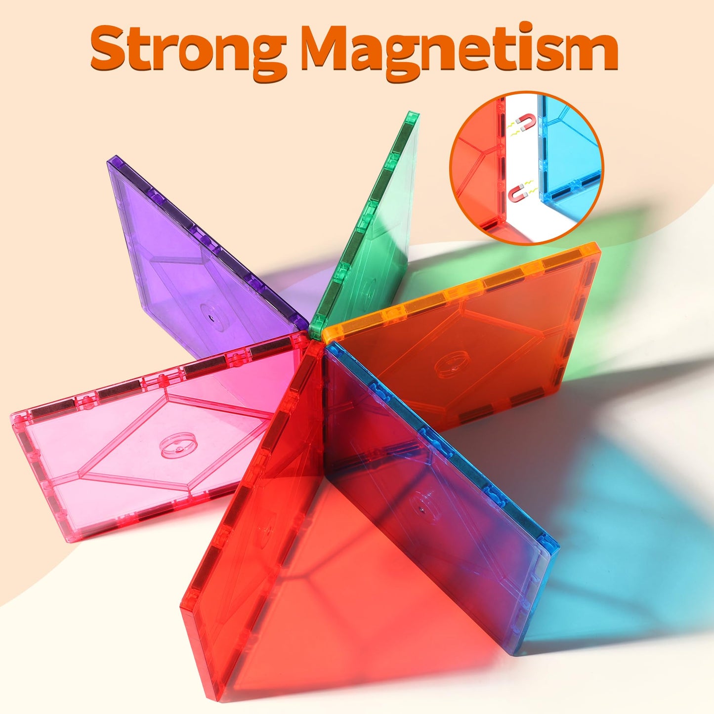 Mruikeny 8 Piece Large Square Magnetic Tiles – STEM Building Set for Kids 3-8